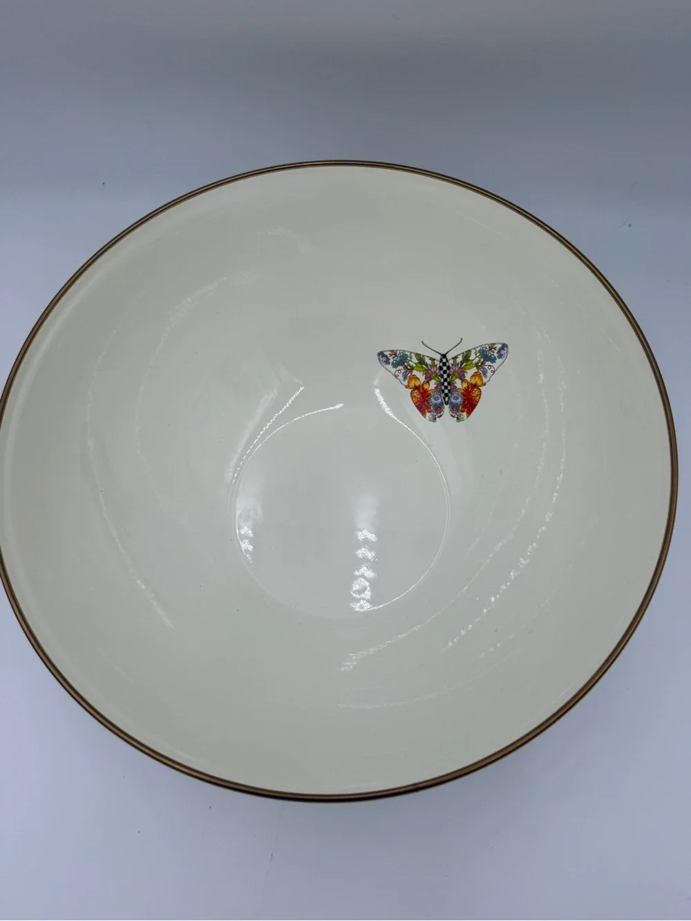 Mackenzie Childs Medium Mixing Everyday Bowl 11” Enameled Steel Butterfly Garden